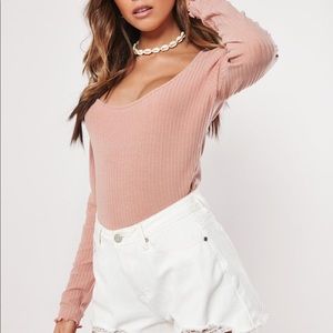 Missguided Lettuce Hem Rose Top